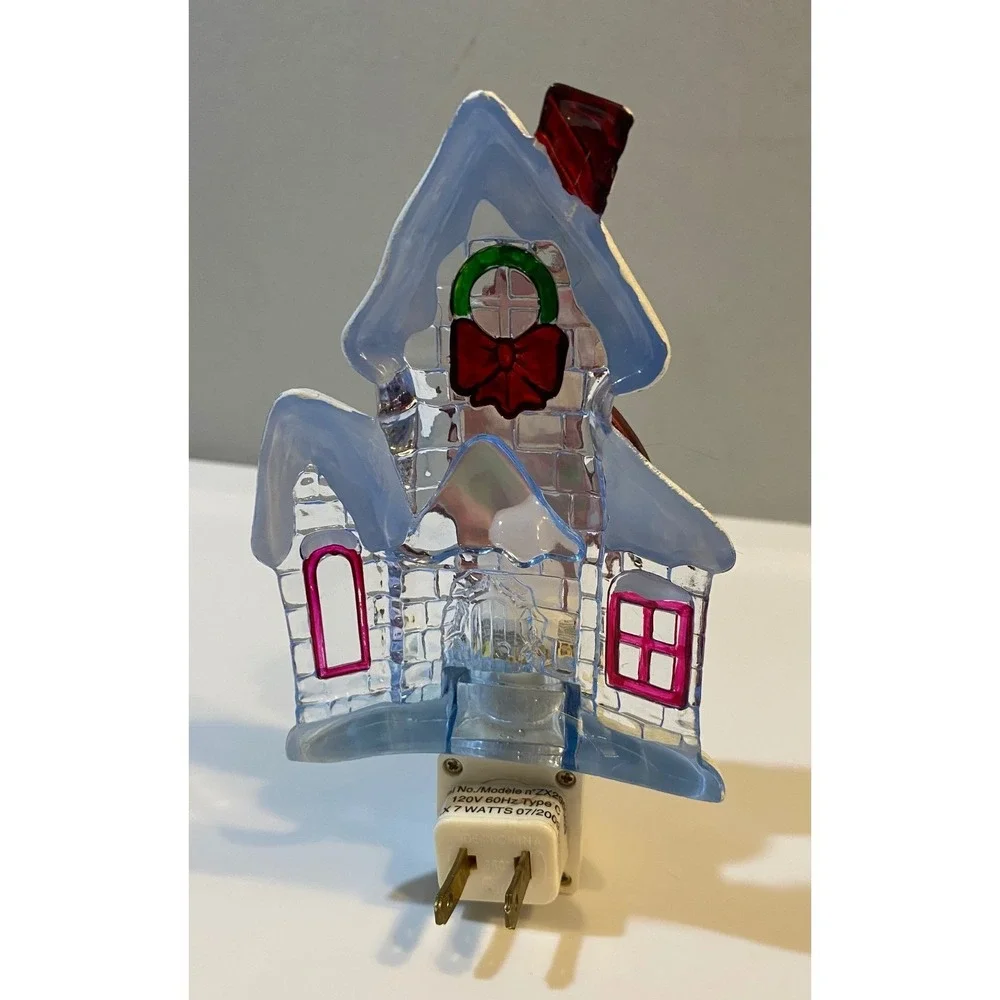 Santa‎ Claus Christmas Night Light Plug In Holiday Decor Glitter Snow Cottage